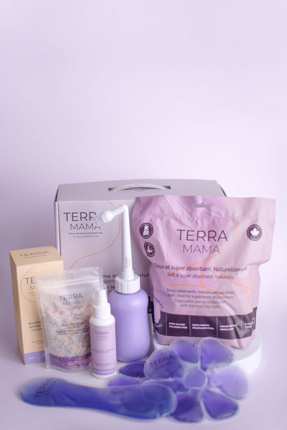 Kit post-partum TerraMama conçu pour supporter les nouvelles mamans.

TerraMama postpartum kit designed to support the new moms